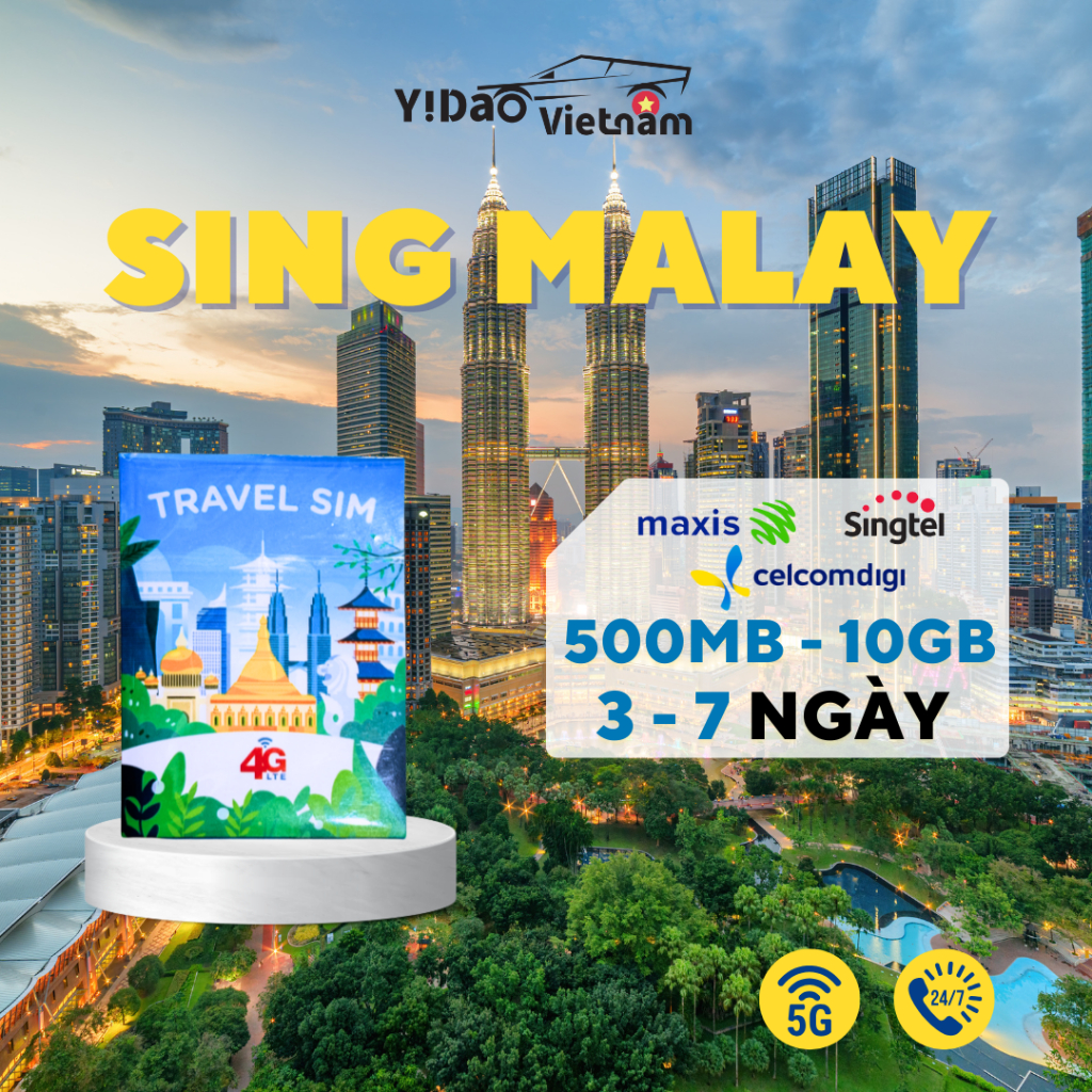Sim du lịch Singapore Malaysia, sim data tốc độc cao, kết nối ổn định, không nghe gọi