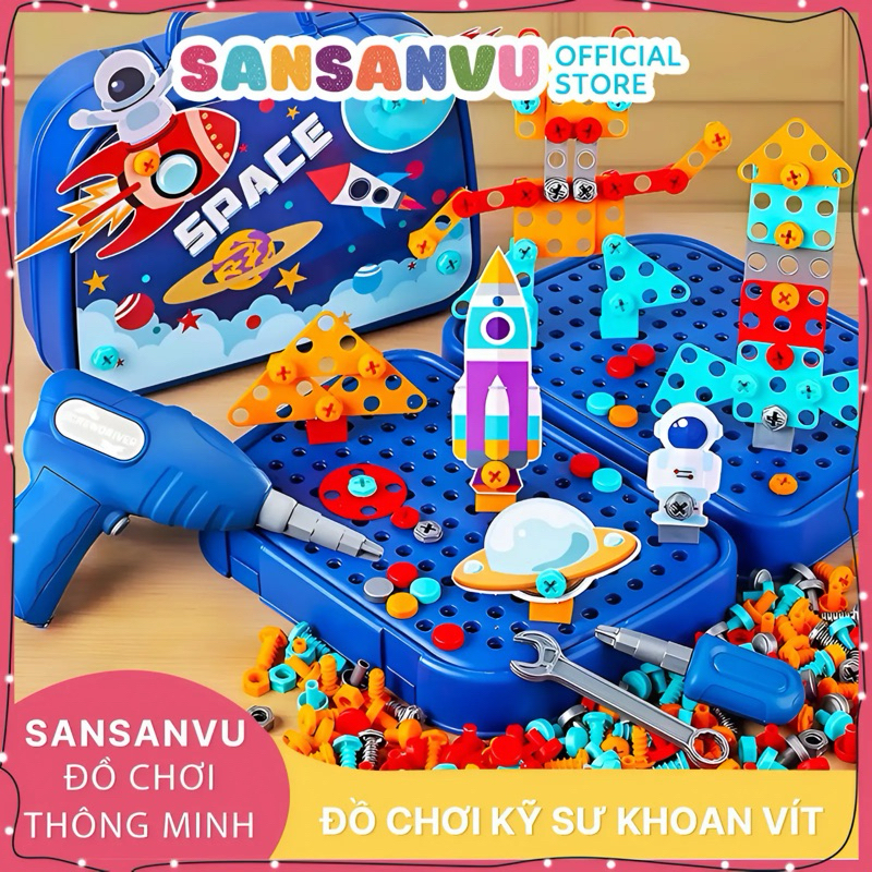 Bộ đồ chơi kỹ sư lắp ráp kèm khoan điện - đồ chơi vặn ốc vít - Cho bé từ 3 tuổi