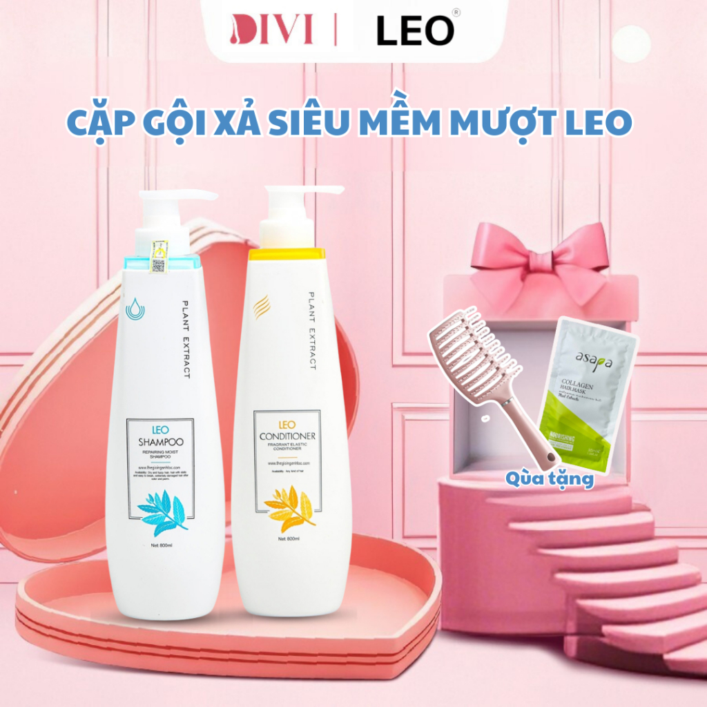   LEO BẢN CŨ  Cặp Dầu Gội Xả LEO PROSEE Xanh Vàng Phục Hồi Tóc Hư Tổn Siêu Mềm Mượt Tóc 800ml - Mỹ phẩm Divi 