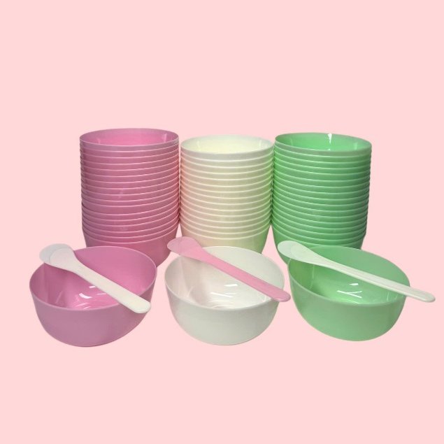 Bát Nhựa Dẻo Trộn Bột Mặt Nạ Đắp Mặt 8.9CM, Thìa Nhựa Đắp Mặt Hồng và Trắng,Xanh.