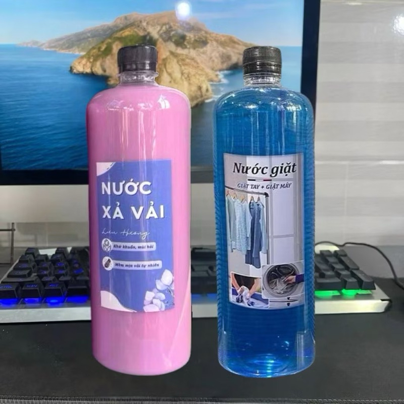 Combo tiết kiệm chai nước giặt hương ban mai 1 lít và chai nước xả mềm vải hương ban mai 1 lít tiệm 