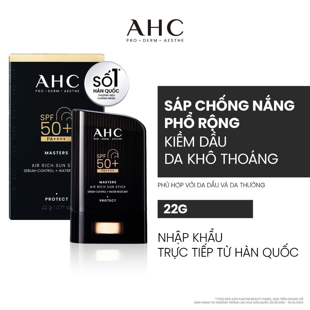Sáp Chống Nắng AHC phổ rộng kiềm dầu suốt 24H Masters Air Rich Sun Stick 22g | BigBuy360 - bigbuy360.vn