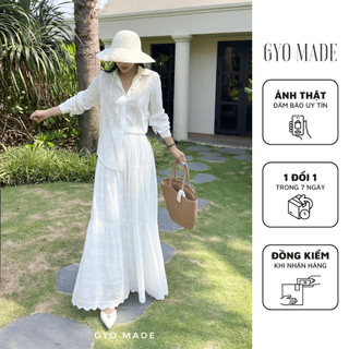 Chân váy ren trắng dáng dài GYOMADE® thêu hoạ tiết chất xô cotton cao cấp có lớp lót trong | GV031 