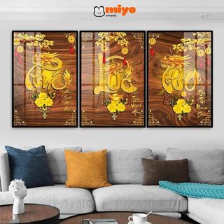  Bộ 3 tranh chữ Thư Pháp "Phúc Lộc Thọ" in 5D tráng gương sắc nét bọc viền sang trọng - MIYO 
