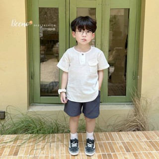 Set bộ đũi cộc Beemo phối túi lệch vải đũi thoáng mát cho bé trai từ 9-24kg 5119BHB