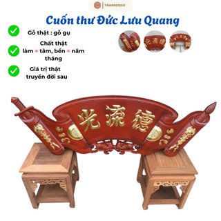 Cuốn thư gỗ, cuốn thư câu đối gỗ gụ chạm khắc Đức Lưu Quang phun pu nét đẹp, thiếp vàng theo yêu cầu