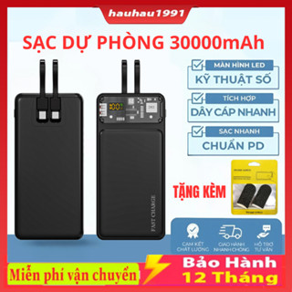 Sạc Dự Phòng Trong Suốt HB 30000 mAh Với Cổng Sạc Nhanh 22,5w PD 66W Kèm 4 Đầu Sạc Màn Hình Ô LED Trong Suốt