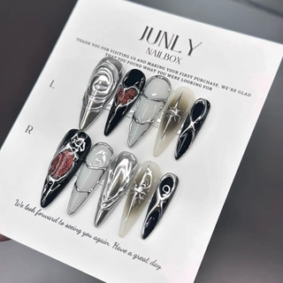  Nailbox thiết kế móng tay giả trái tim đỏ cá tính cho nữ Y2K mã 570 