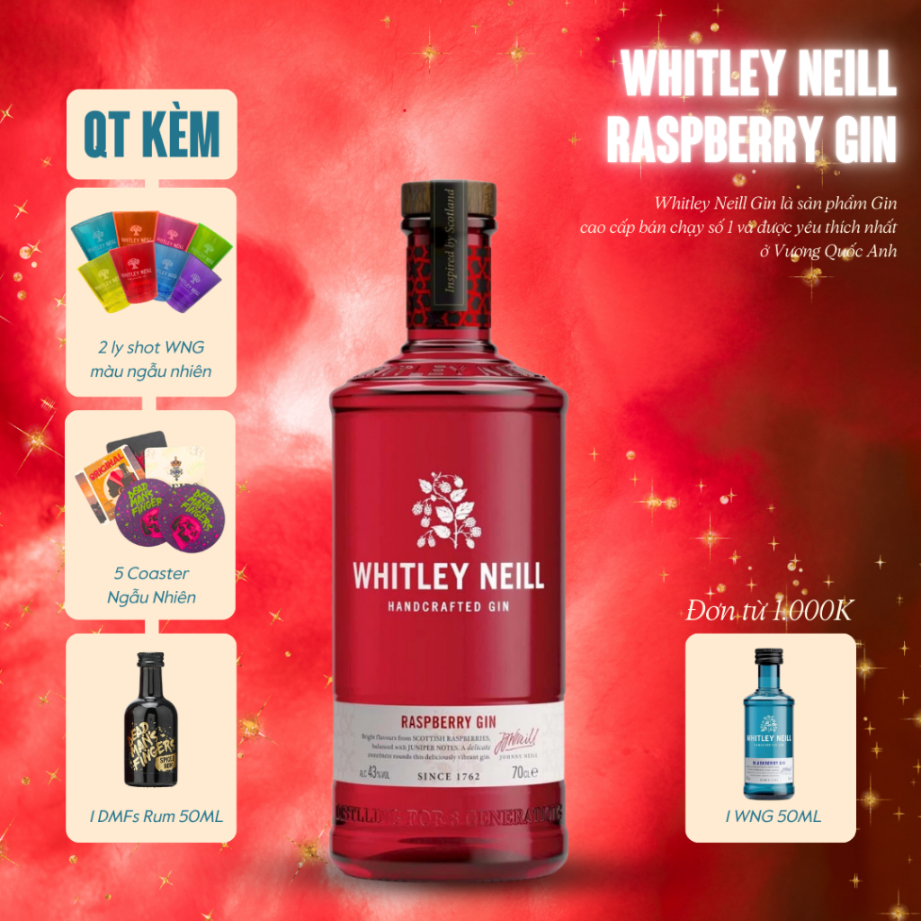 [CHÍNH HÃNG] Rượu Whitley Neill Raspberry Gin - 43% - 700ML