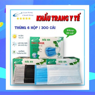 THÙNG 300 chiếc ( 6 hộp ) khẩu trang Y TẾ NGƯỜI LỚN HẢI AN MASK chính hãng 4 lớp dày dặn chống bụi và tia UV