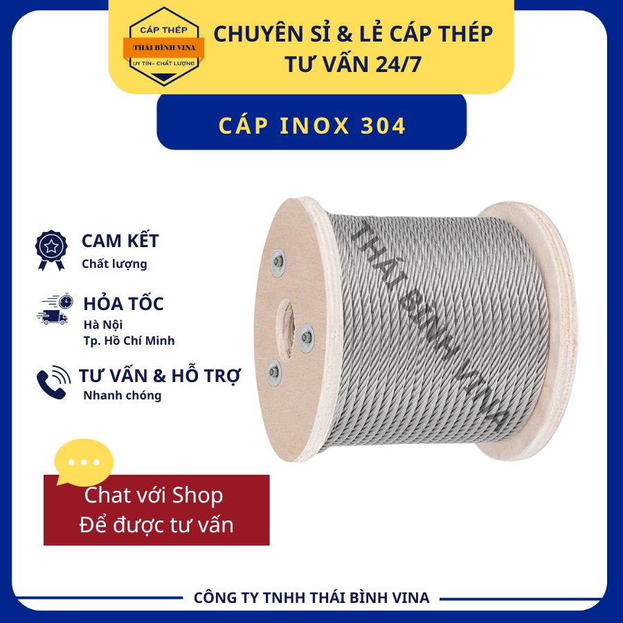 Cáp inox 304 (5 ly, 6 ly, 8 ly, 10 ly) cáp thép giá sỉ