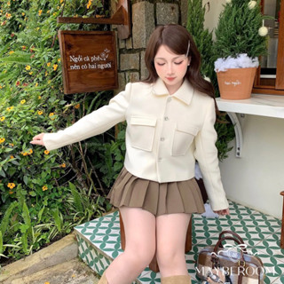 MAYBEROOM® Áo khoác dạ ép 2 màu dáng suông dài tay lót gió mix cúc đá sang chảnh Snowy charm Jacket