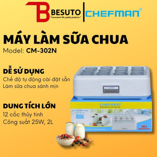 Máy làm sữa chua CHEFMAN làm sữa chua nhanh chóng cốc thủy tinh an toàn vệ sinh bảo hành 12 tháng