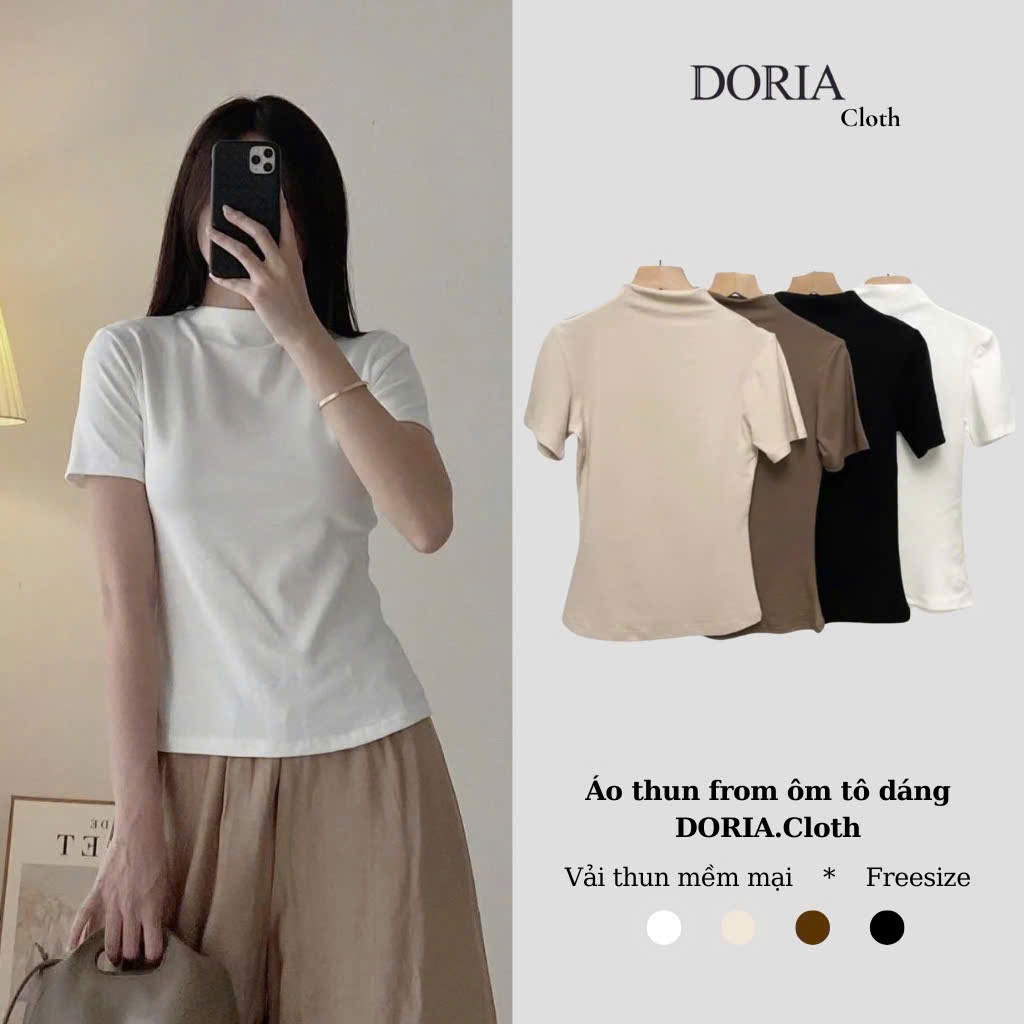 Áo thun nữ cổ 3 phân co giãn ôm Body áo áo thun cổ 3 phân ngắn tay chất vải cotton Aocolo228