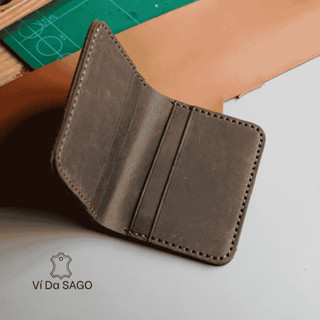 Ví đứng nam mini nhỏ gọn da bò sáp nâu - thương hiệu Ví Da SAGO - (SG05)