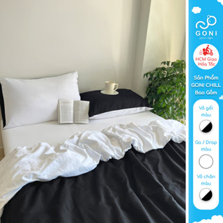 Bộ vỏ chăn mền ga gối GONI CHILL màu Đen Trắng - Ga drap giường bo chun cao 4-25cm kích thước 1m, 1m2 ,1m4, 1m6, 1m8, 2m