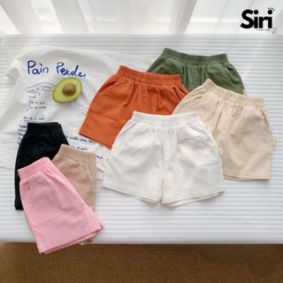  Quần short đùi linen kaki mềm bé trai bé gái có túi màu trắng màu hồng cho bé từ 1 tới 7t Siri kids 