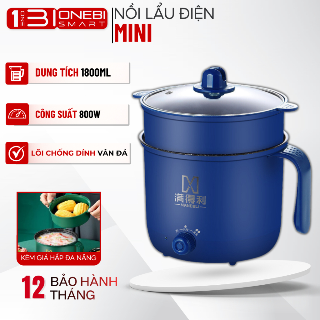 Nồi Lẩu Điện Đa Năng Mini 2 Tầng Kèm Giá Hấp, Chống Dính Vấn Đá Tiện Lợi, Dùng Nấu Mì, Lẩu, Hấp, Chiên