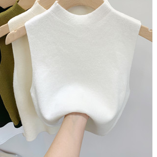 Áo len dệt kim INFLACHI không tay cho nữ áo sát nách dáng ôm cổ cao mặc trong vest áo khoác dễ phối đồ M21.1 D3T2