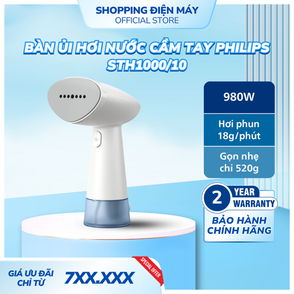 Bàn ủi hơi nước cầm tay Philips STH1000 /10|900W thiết kế nhỏ gọn ngăn chứa nước 85ml có thể tháo