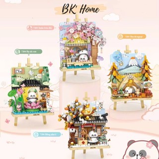  Đồ chơi lắp ráp khối xây dựng hãng LOZ gấu trúc Mr Pa bức họa 3D chủ đề bốn mùa 