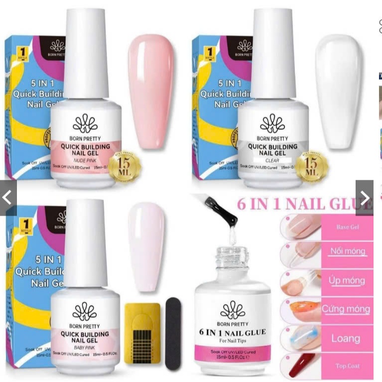 Gel 6in1 nail Glue BORN PRETTY, Gel biad đắp móng
