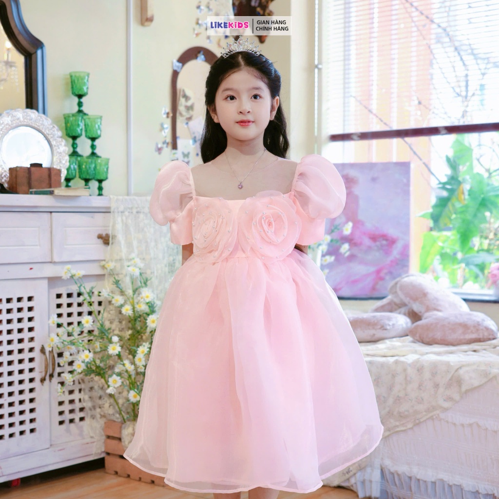 Đầm công chúa cho bé gái Voan bông hồng  C87- Likekids