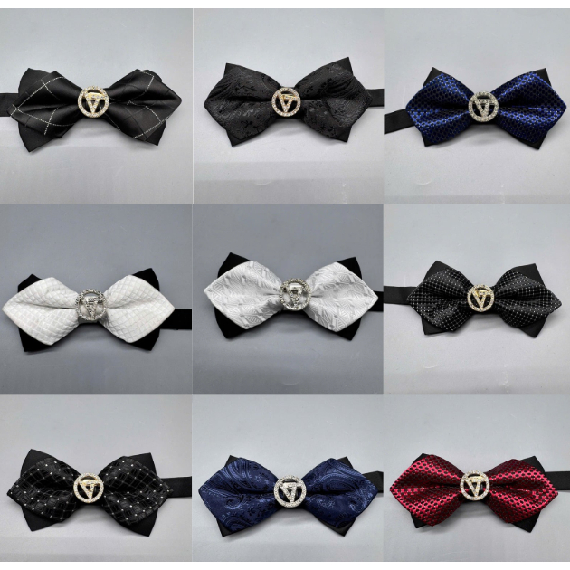 Nơ đeo cổ nam chú rể, nam mc mẫu nơ dáng nhọn đính cham đá sang trọng