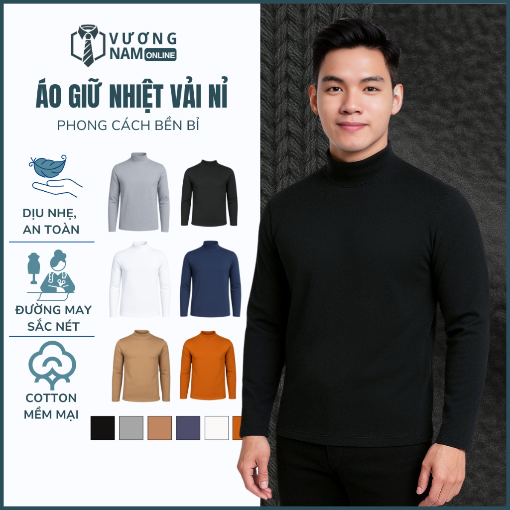 Áo giữ nhiệt nam cổ 3 phân lót lông from ôm Thu Đông chất Nỉ dày đẹp VNO118