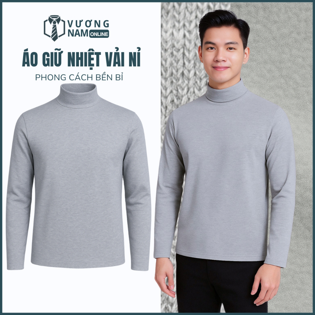 Áo giữ nhiệt nam cổ 3 phân lót lông Thu Đông chất Nỉ dày đẹp from ôm VNO118