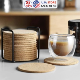 SET 5 Đế Lót Ly Bằng Gỗ Bần Q1 Tự Nhiên - Màu Trơn Kiểu Dáng Tròn/Vuông - Tiện Dụng Quán Cafe, Nhà Hàng 9cm