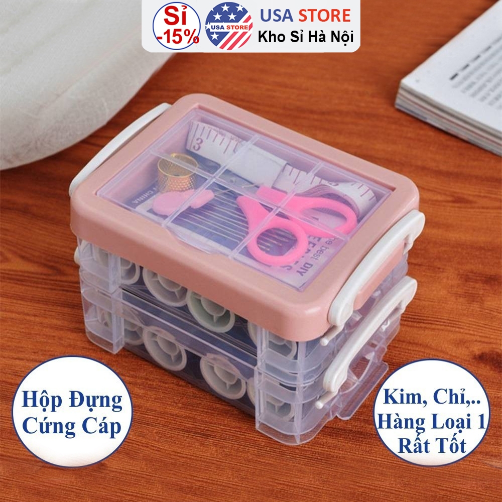 [Hàng Nhập Khẩu] Bộ Kim Chỉ May Vá Đa Năng Gia Đình - Kim Khâu, Chỉ, Kéo, Thước Dây, Đủ Size Màu Mini