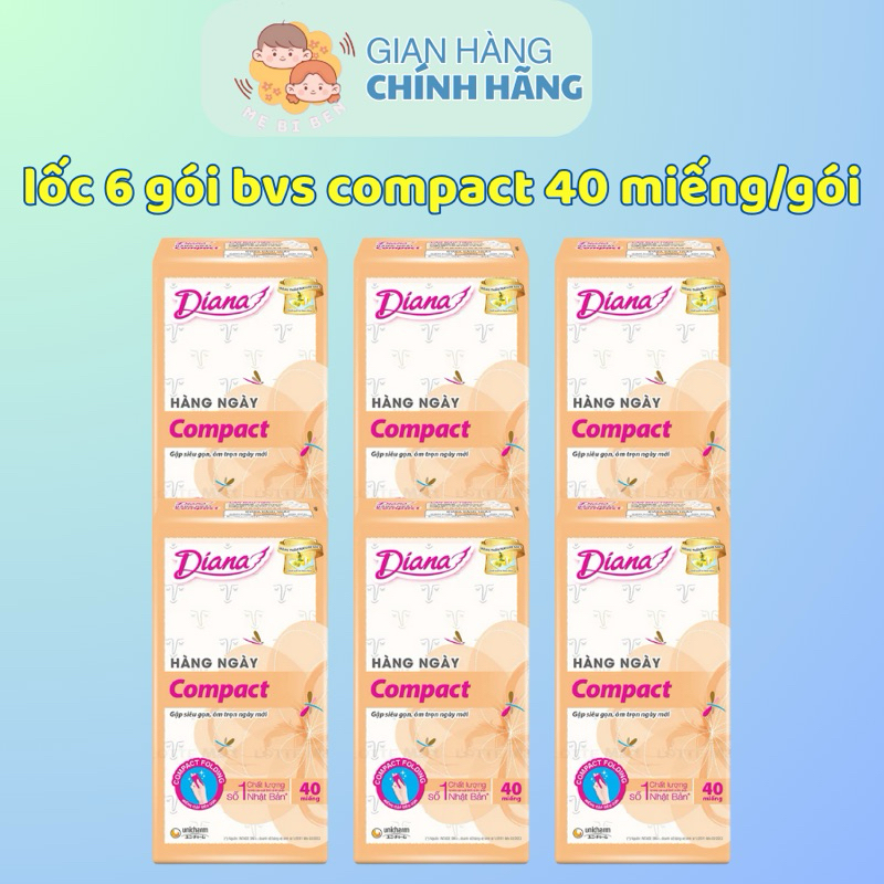 Lốc 6 gói Băng Vệ Sinh Diana Sensi Hàng Ngày Compact mỏng nhẹ 20/40 miếng
