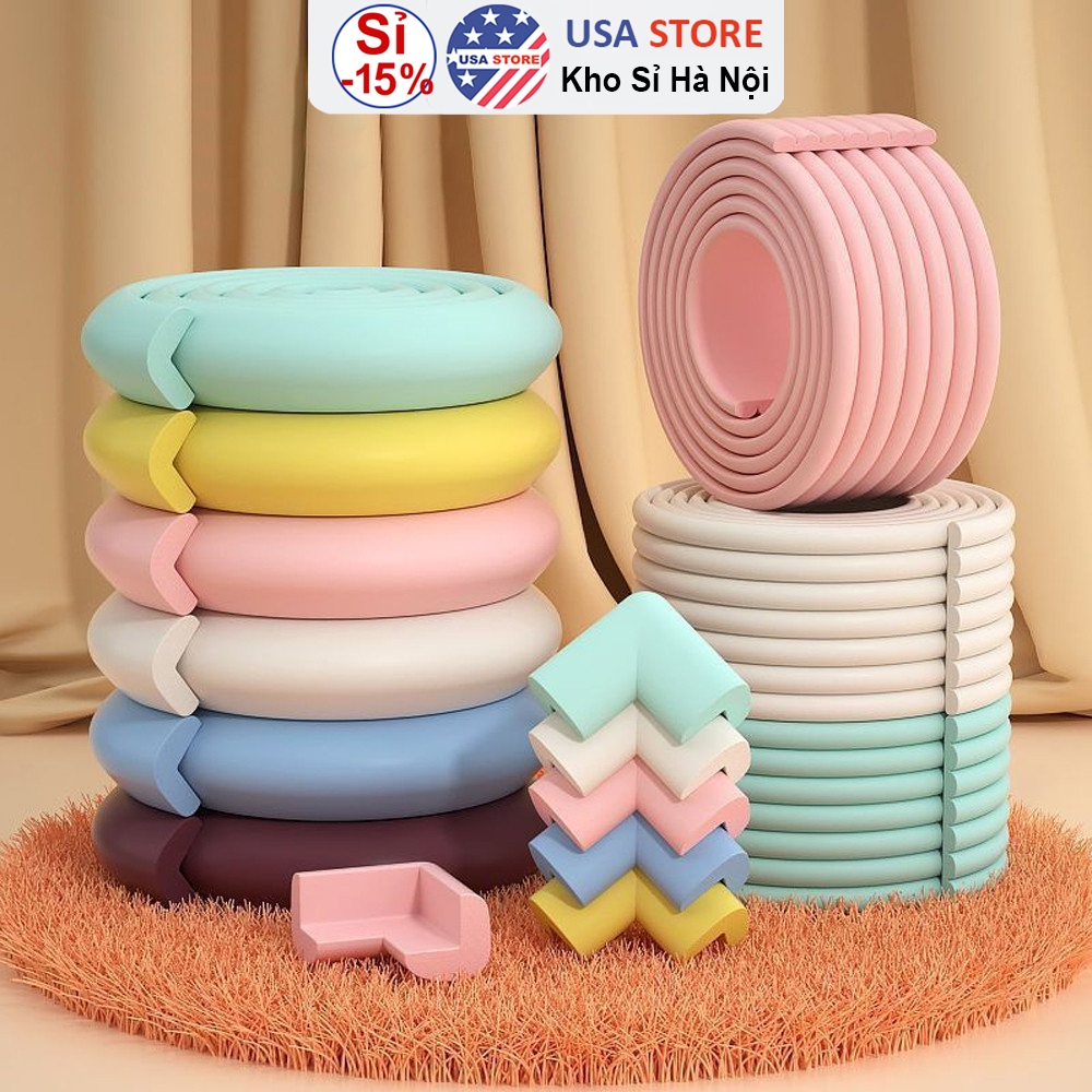 [Kèm Cuộn Dính] Cuộn Dây Xốp PE 2 Mét Bọc Cạnh Bàn - Che Tường - Bịt Che Góc Nhọn - Dán Thành Giường - Chống Va Đập Bé