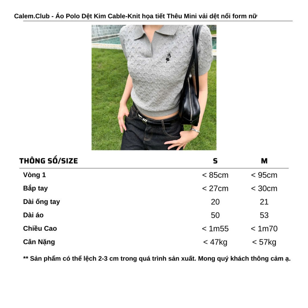 Áo Polo Dệt Kim Cable-Knit Calem.Club họa tiết Thêu Mini vải dệt nổi form nữ | BigBuy360 - bigbuy360.vn