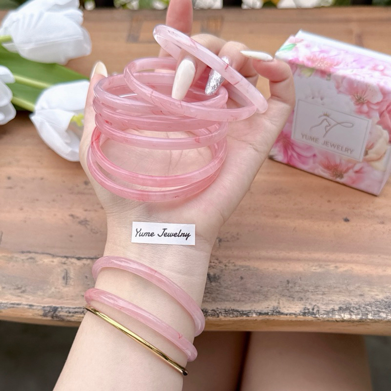 vòng đá bản nhỏ 5mm HOA ANH ĐÀO - Yume Jewelry