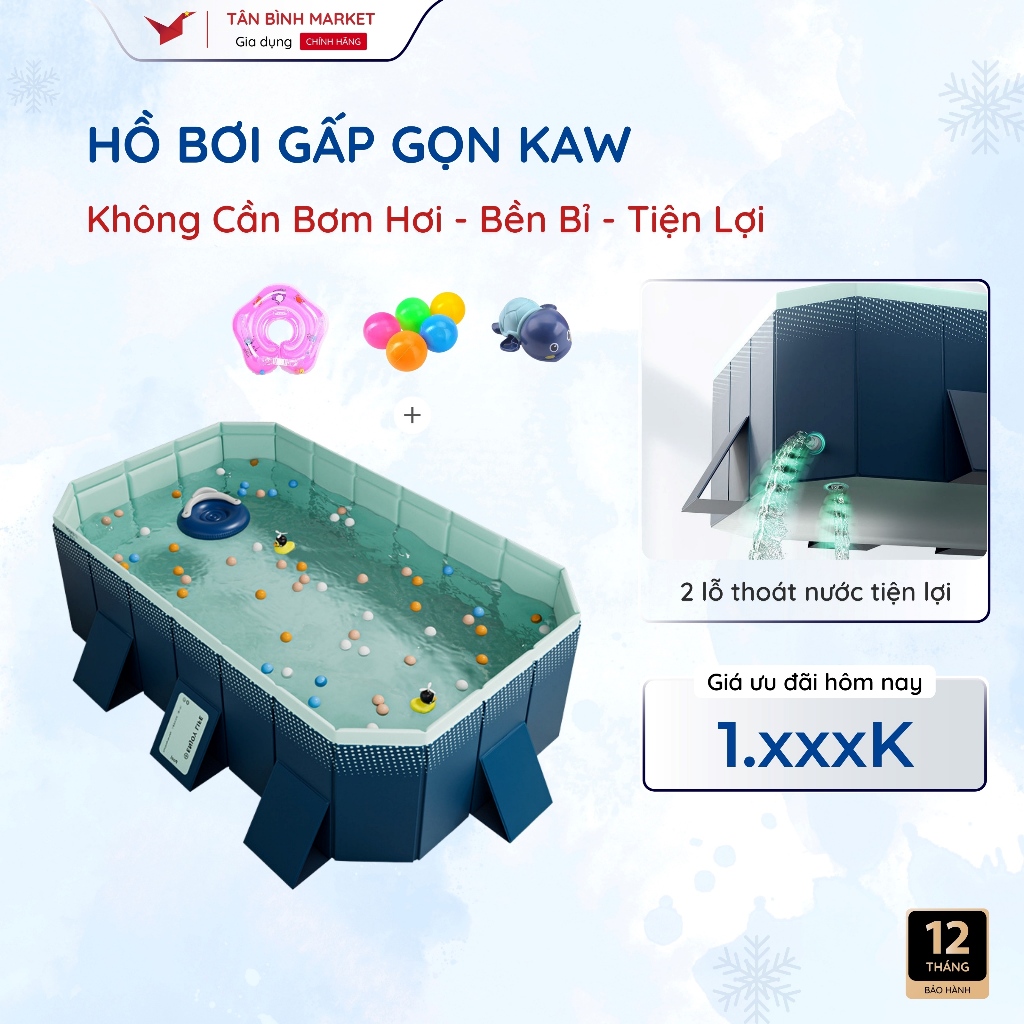 Hồ bơi gấp gọn KAW - Không Bơm Hơi, Tự Động, Bền Bỉ, Đa Dạng Kích Thước, Bảo Hành 1 Đổi 1