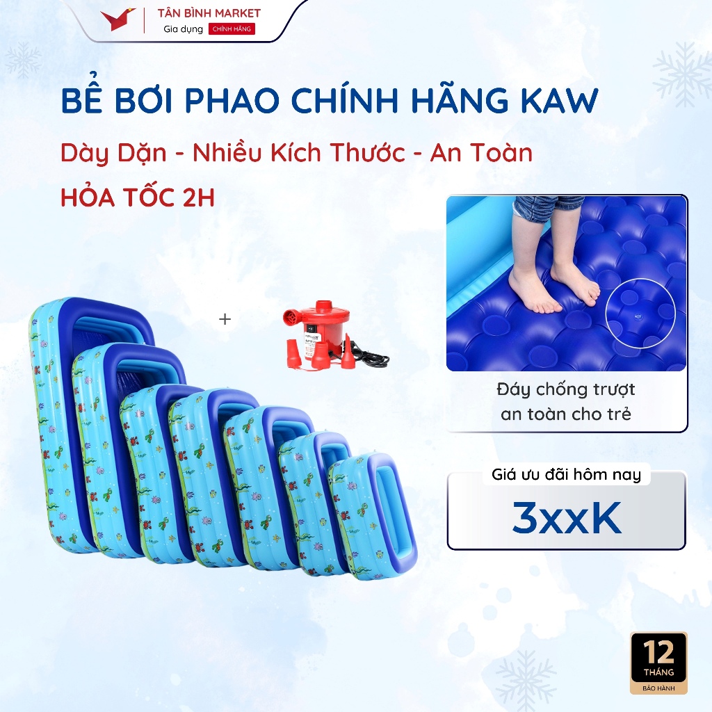 Bể Bơi Phao 3 Tầng KAW Đáy Bong Bóng Cách Nhiệt – Chống Trơn, Dày Dặn, Nhiều Size Cho Bé