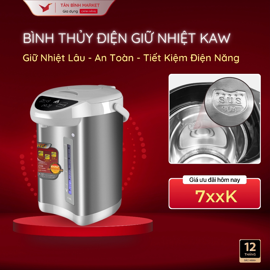 Bình thủy điện KAW - Dung Tích 5.8L, Công Suất 750W, Đun Siêu Tốc, Giữ Nhiệt