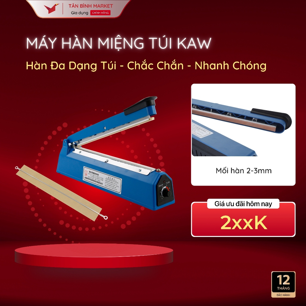 Máy hàn miệng túi Kaw - Kích Thước 20cm 30cm 40cm, Hàn Nhanh, Đa Dạng Loại Túi, Dễ Dàng Sử Dụng