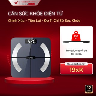 Cân Điện Tử Sức Khỏe KAW, Kết Nối Bluetooth, Màn Hình Led Kính Cường Lực Bền Bỉ, Theo Dõi 11 Chỉ Số