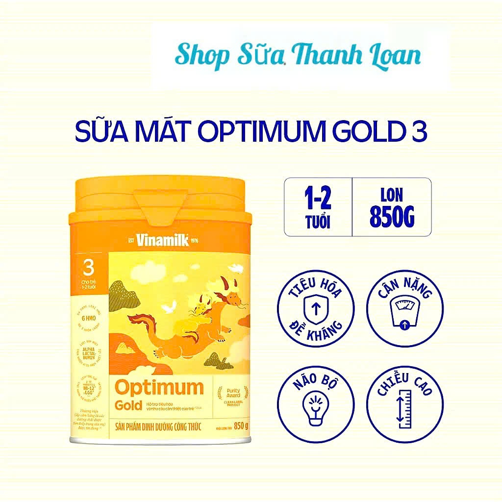 [HSD T3-2028] [Có Tích Điểm] Sữa Bột Vinamilk Optimum Gold 3 850g (Cho Trẻ Từ 1-2 Tuổi).