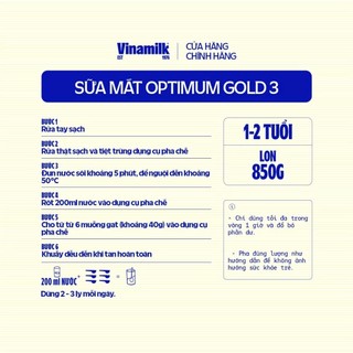 [HSD T3-2028] [Có Tích Điểm] Sữa Bột Vinamilk Optimum Gold 3 850g (Cho Trẻ Từ 1-2 Tuổi).