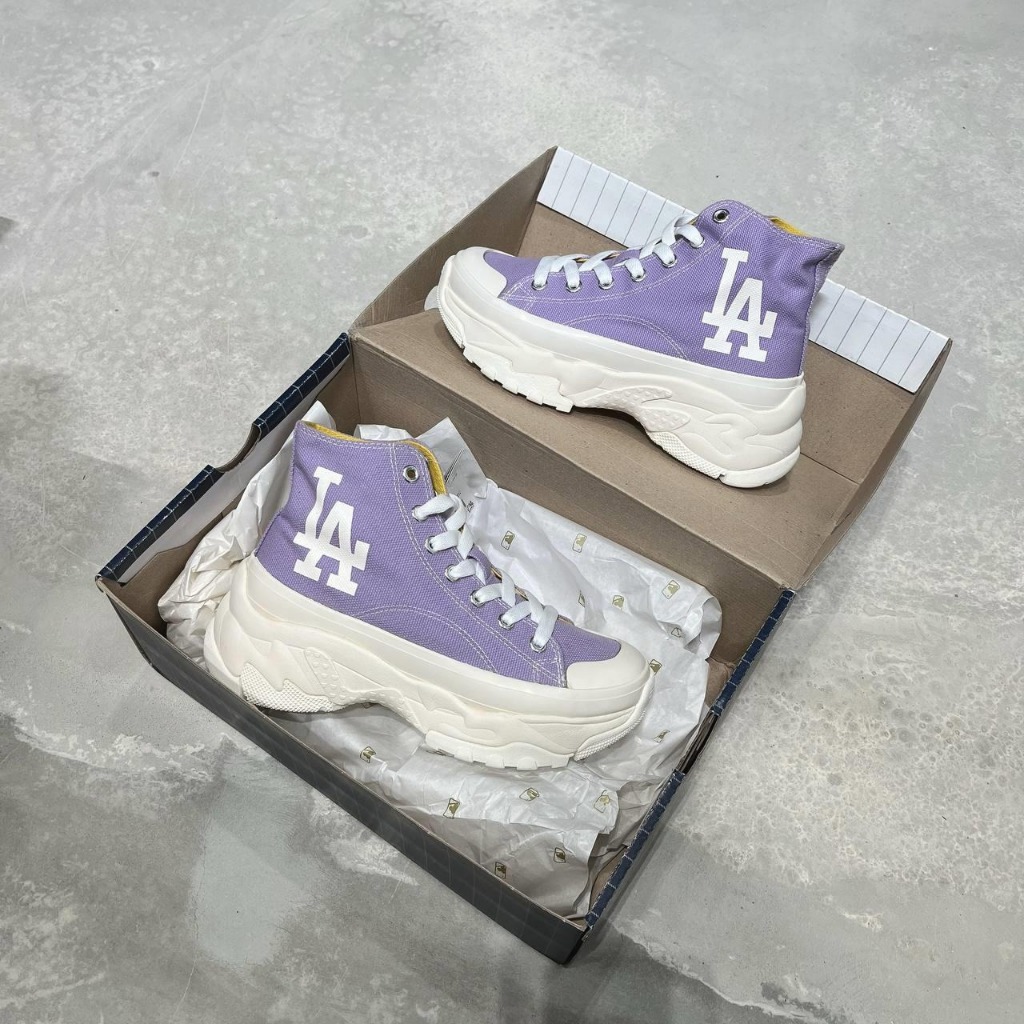 [Chính Hãng] Giày Sneaker MLB Chunky High Canvas Cổ Cao - Logo LA Màu Tím