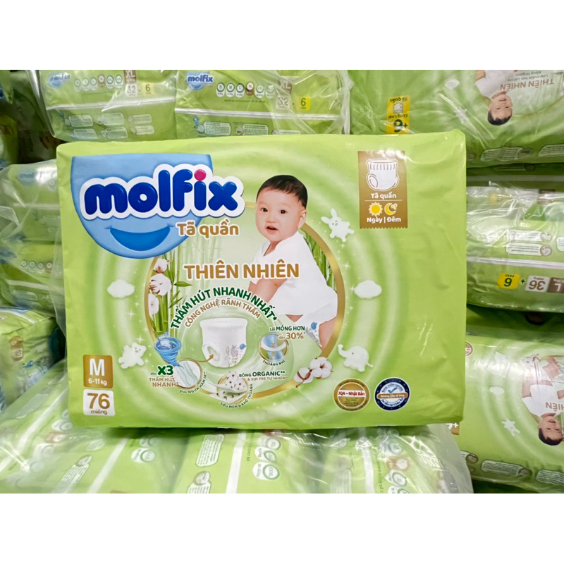 [M76 L68 XL62 XXL56] Tã Quần Molfix Thiên Nhiên Siêu Mềm – Chính Hãng 2025 | Khô Thoáng Cả Ngày