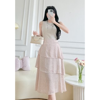 Chân váy lụa tơ + áo thun