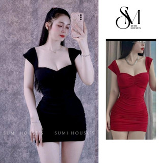 Đầm ôm body nhún thân hai dây bảng to có mút siêu tôn dáng - thun ladong H641