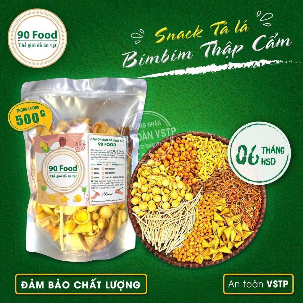 Snack Tá Lả Bim Bim thập cẩm 90 Food túi Zip 500G - 1000G giòn tan thơm ngon nhức nách
