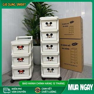 Kệ để đồ đa năng có bánh xe di chuyển, tủ 3/5 tầng đựng đồ dùng trẻ em, giá để đồ ăn vặt có quai đẩy tải 15kg