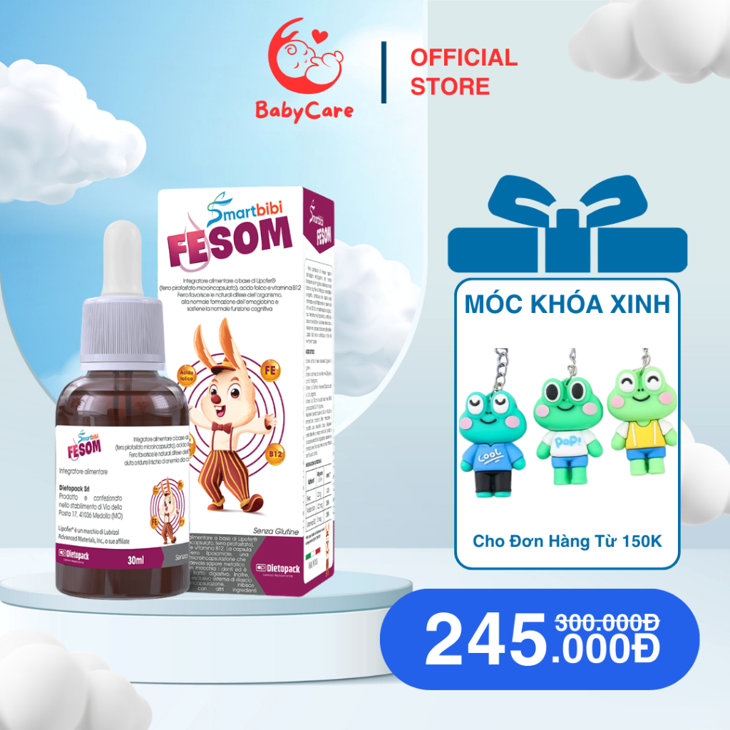 Sắt hữu cơ Cho Bé Smartbibi Fesom Bổ Sung Sắt Hữu Cơ, Dễ Hấp Thu, Không Táo Bón 30ml
